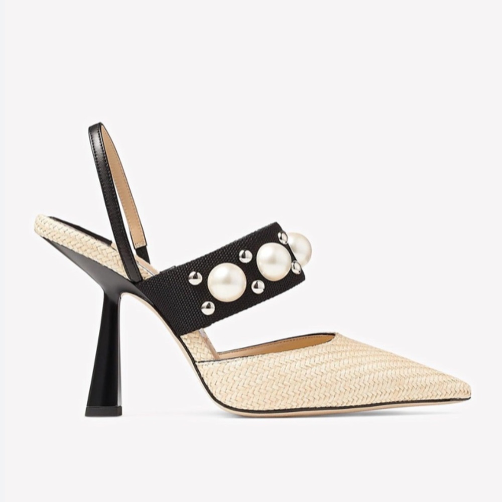 Jimmy Choo Breslin 100 Raffia Pearl Slingback Heel Pumps